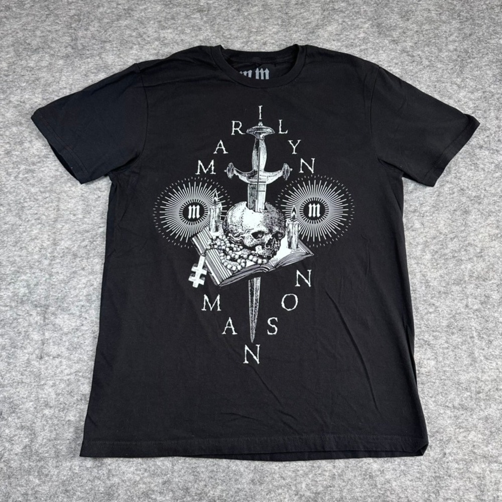 Marilyn Manson T-Shirt Mens MD Black Excellent 2025 European Tour Band Tee Skull